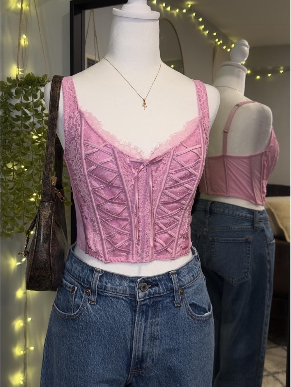 Victoria’s Secret Pink Lace Corset Bustier Cami Top
